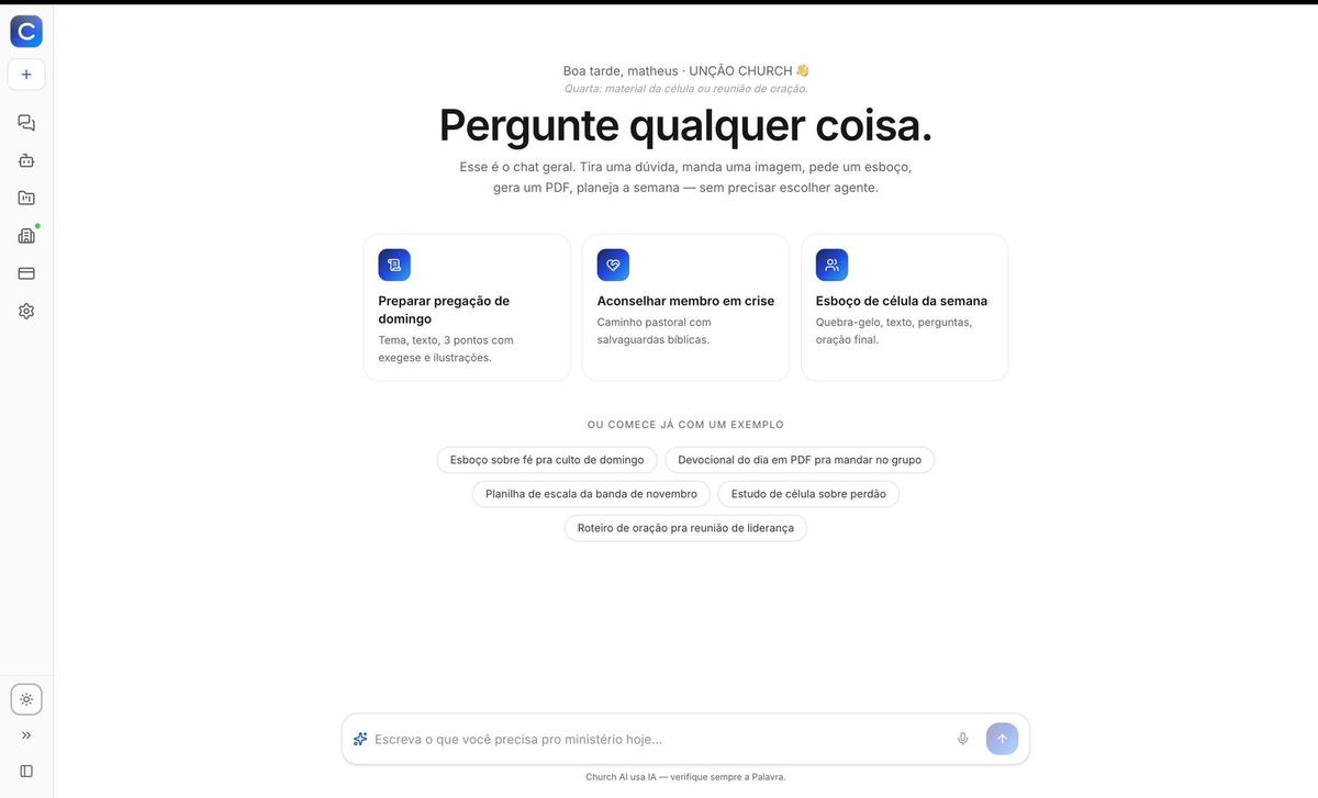 Chat geral do Church AI no modo claro